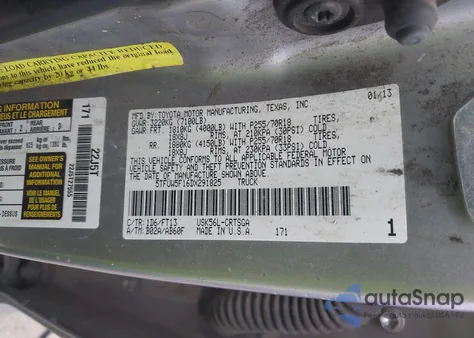 2013 Toyota Tundra Grade 5.7L V8 z USA, uszkodzony, nr VIN 5TFUW5F16DX291825